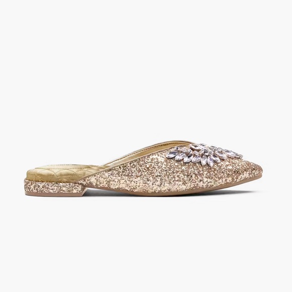 Birdies The Swan Jeweled Gold Sparkle Mule Slide Slipper 8 - Picture 2 of 7